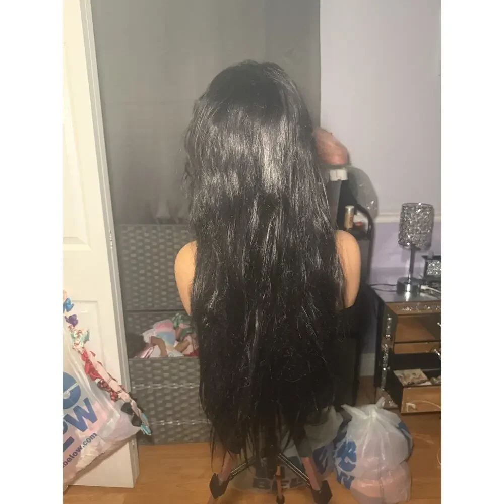 13x6 Natural Black Human Hair Blend Wig 28-30” Pre-Plucked Baby Hairs